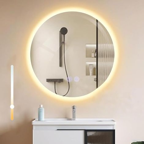 GBLY Badspiegel Rund 50cm LED Beleuchtet Dimmbar Touch Schalter Entfogger Funktion Wandspiegel Badezimmer (1/5)