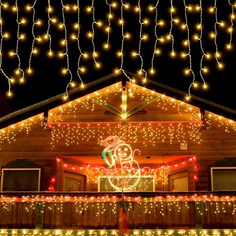 Guirlande lumineuse stalactite de 10 m - 400 LED blanc chaud - Étanchéité IP44-8 modes d'éclairage avec minuterie - Pour l'intérieur, l'extérieur, Noël, mariages, fêtes (1/5)