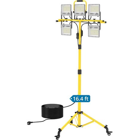 LED Work Light with Tripod and Castors, 5 x 70 W, 28500 Lumens, Work Light, 6500 K Cool White Light, Height Adjustable Tripod, 5 m Cable, IP66 Waterproof (1/5)