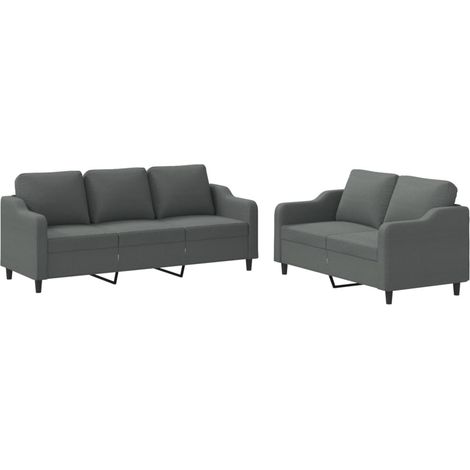 vidaXL Juego de sofás con cojines 2 piezas tela gris oscuro (1/2)