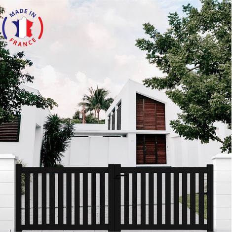 Portail aluminium battant ajouré en kit dimensions L.3000 (entre piliers) X H.1200 mm Couleurs Noir (RAL 9005)