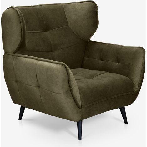 Relaxsessel Wohnzimmer modernes Design aus Velourssteppung Lunna - Dunkel Grün (1/5)