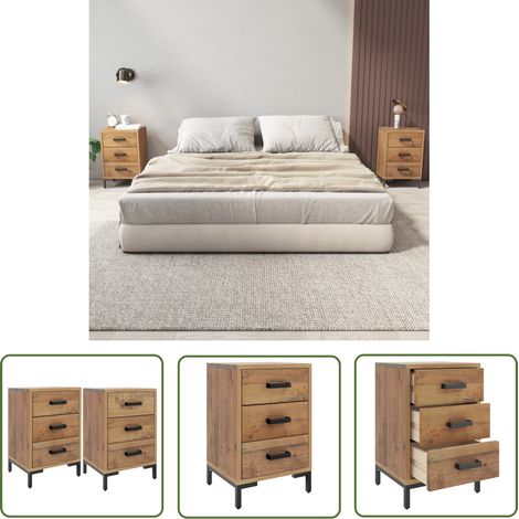 The Living Store Nachttische 2 Stk. 40x30x55 cm Massivholz Kiefer - Massiver Holzmöbel - Kiefernholz - Nachttisch - Wohnzimmerdeko - Vintage Stil (1/5)