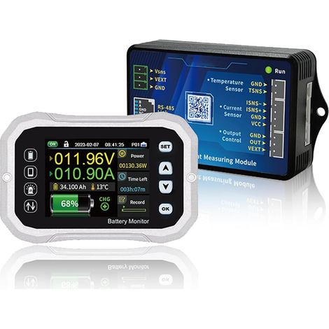 400-A-Batteriemonitor, 2,4-Zoll-Ultra-Clear-Display, mit DC 0–120 V Shunt, unterstützt APP-Steuerung, kabelloser Spannungsmesser, DC-Voltmeter, Coulometer für Wohnmobil, Auto, Golfwagen, Boot. (1/4)