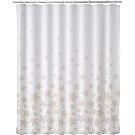 Tenda Doccia Bagno Stampa Stelle Beige 180x200cm Tessuto con Ganci Poliestere (1/3)