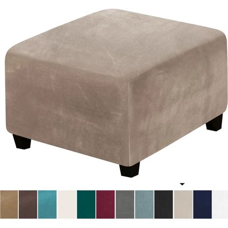 Housse de tabouret carrée (Camel), housse extensible pour pouf, housse de tabouret extensible en peluche, housse antidérapante pour repose-pieds, housses de protection jacquard avec dessous élastique (1/5)