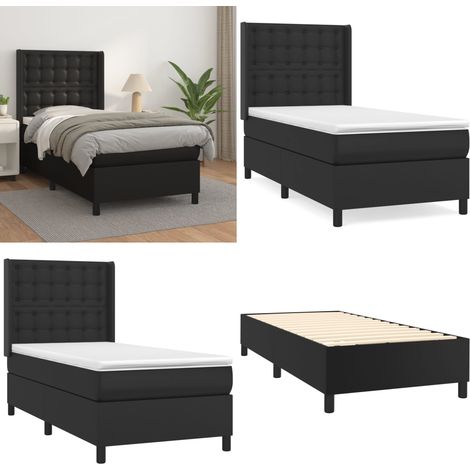 Sommier à lattes de lit avec matelas Noir 90x190 cm Similicuir - Lit Plateforme - Lit Double - Literie - Chambre À Coucher - Meuble De Rangement - Home & Living
