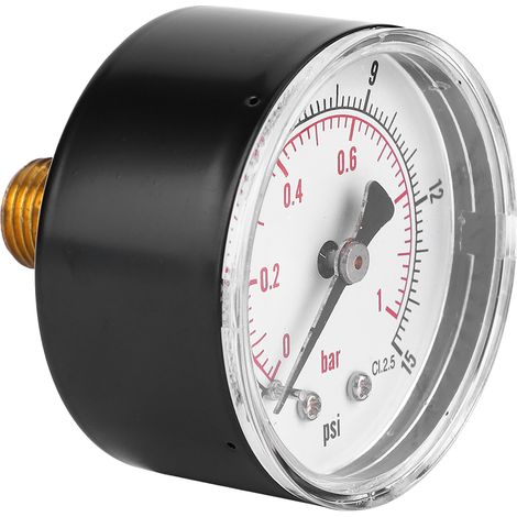 Manomètre à cadran de 50 mm, raccord arrière 1/4 BSPT pour air, eau, huile et gaz (0-15 PSI 0-1 Bar)