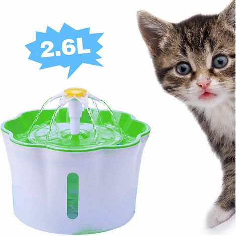 2.6L Automatic Pet Drinking Fountain, Silent Electric Water Dispenser Feeder Bowl for Cats, Dogs, and Multiple Pets, Green Water Fountain Without Mat (1/4)
