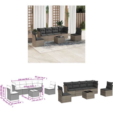 Salon de jardin avec coussins 7 pcs gris résine tressée - Ensemble Salon De Jardin - Mobilier De Jardin - Salon De Jardin Design - Meubles De Jardin Résistants - Set Salon De Jardin - Home & Living (1/3)