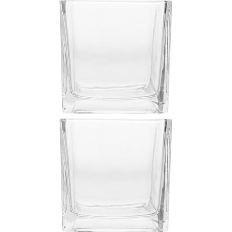 Vases Carrés Design Élégant Lot de 2 en Verre Transparent et Usage Flexible pour Plantes Hydroponiques, Décoration Polyvalente de Table Camping-Car (1/5)