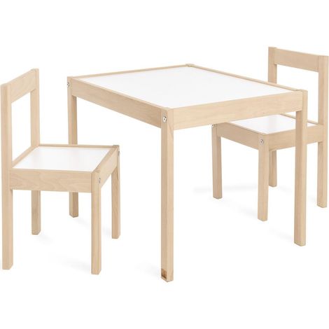Ensemble table et chaises pour enfants Olaf 3 pièces, en bois, 2 chaises et 1 table, pour enfants à partir de 2 ans, vernis clair et décor uni, blanc (1/5)