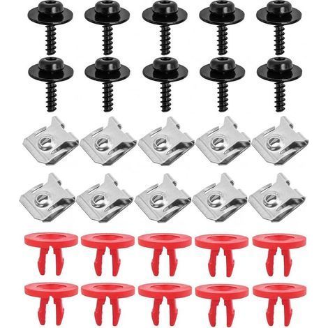 30 Pièces U-Clips et Vis Carrosserie, Metal écrous Et Boulons Pour Clips Fixation Voiture, Clip Fixation En Métal En Forme De U Avec Vis Autotaraudeuse à Tête Hexagonale, Pour Ailes Voitures (1/5)