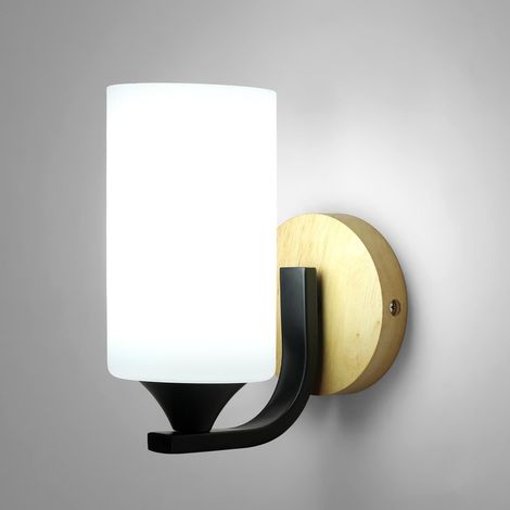 Applique Murale Intérieure, Moderne E27 Lampe de Chevet Bois, Industrielle Rétro Luminaire Murale Abat-jour en Verre Design pour Chambre Salon Escalier Couloir Décoration Intérieure (1/5)