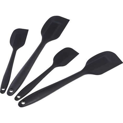 Set mit 4 rechteckigen, antihaftbeschichteten Silikonspateln, hitzebeständig, spülmaschinenfest, flexibel, BPA-frei, 2 kleine und 2 große Spatel, Schwarz (1/5)
