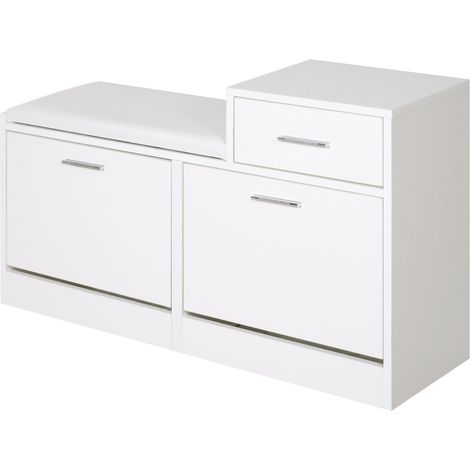 HOMCOM Mobile Scarpiera per 12 Paia di Scarpe con Panca Imbottita Legno Bianco (1/5)