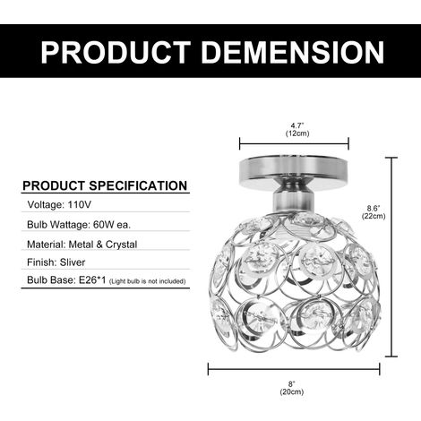 Ceiling Light Crystal Ball Modern Luxury Chrome Single E27 (1/5)
