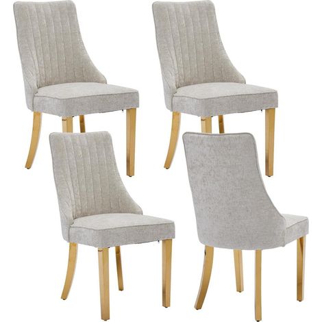 Esszimmerstühle 4er Set, Polsterstühle Stoff mit Channel-Steppung, goldene Edelstahlbeine, Beige (1/5)