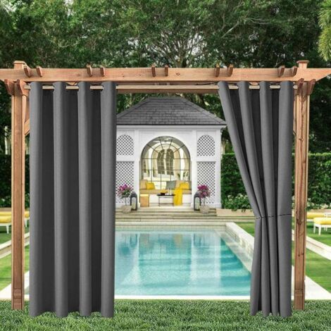 Lot de 2 rideaux d'extérieur imperméables 132 x 213 cm – Occultants et isolants thermiques – Protection solaire et vent – Gris foncé (1/5)