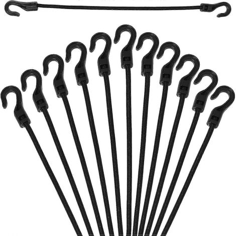 Lot de 12 élastiques de 20 cm avec crochets, petits élastiques noirs résistants aux UV, pour bagages et camping. (1/5)