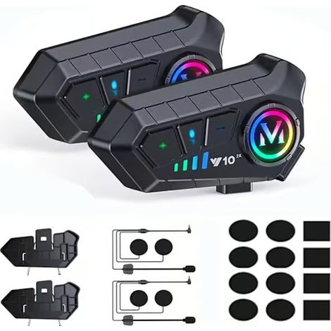 Deux casques universels pour deux motards, avec Bluetooth 5.3 et un microphone 2 en 1, compatibles avec tous les casques. (1/5)