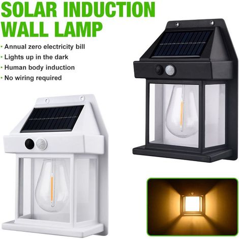 Lampe solaire chaude d'extérieur Lampe murale en tungstène - Lampe de patio à capteur corporel - Lampe de nuit pour maison de jardin - Noir (1/5)