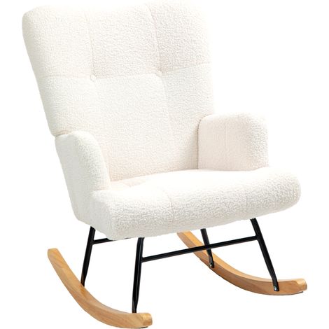 Mecedora infantil con respaldo tapizado y base de madera de caucho para salón o dormitorio, 65x88x87 cm, color crema (1/5)