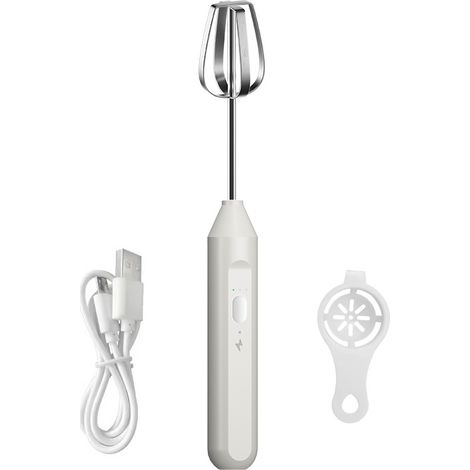 Batteur à oeufs électrique avec batteurs à deux fils Batteur à aliments Fouet à 3 vitesses Mélangeur à main sans fil vertical avec séparateur d'oeufs pour la cuisson de crème aux oeufs de gâte(Blanc) (1/4)