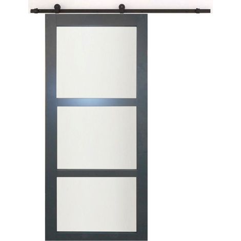 Porta scorrevole in Grigio Antracite RAL 7016 'Blakeria' Modello H204 x L93 + Binario a rulli nero
