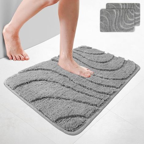 VOUNOT® 2er-Set Badematte Rutschfeste, Mikrofaser Badezimmerteppich Wellenmuster 50x80cm Grau