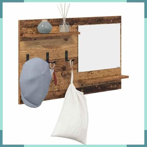 874521 Porte-manteau mural avec étagère Bois ancien 90 x 10 x 50 cm (1/5)