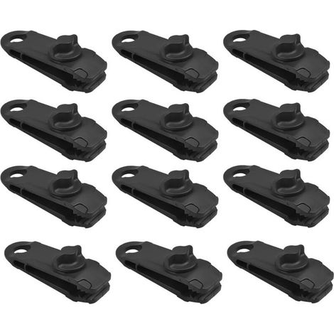 Clips noirs pour bâche, lot de 12, robustes, pour bâches, tentes, caravanes, jardins, toiles d'ombrage, bateaux (1/5)