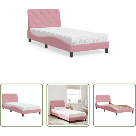 Matelas en mousse - Lit avec matelas rose 90x190 cm velours (1/5)