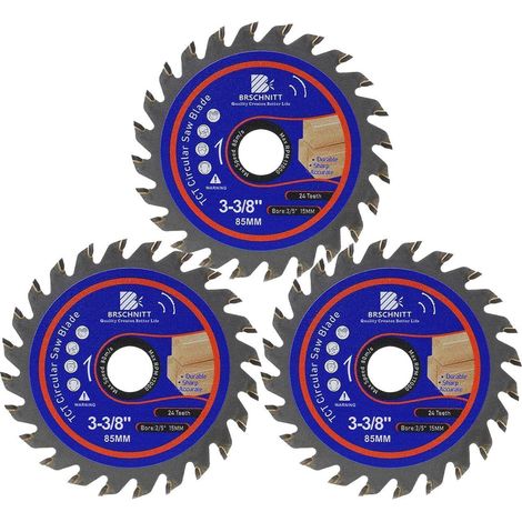Kreissägeblatt 85mm Hartmetall 24 Zähne für Holz & Platten (3 Stück) (1/5)