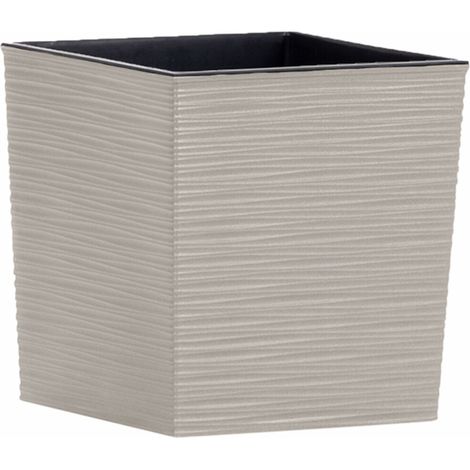 Pflanzgefäße NIZZA GROOVE creme Rillenoptik, 25 x 25,5 cm Kunststoffgefäß mit Holzfaseranteil und Einsatz (1/5)