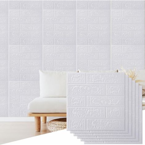 10 Panneau de Carrelage Mural Adhésif Imitation Pierre 3D 11.8x11.8 Pouces D'Épaisseur Blanc en Mousse PVC Texturé Brique Décoratif pour Chambre Salon Cuisine Ou Crédence de Salle de Bain. (1/5)