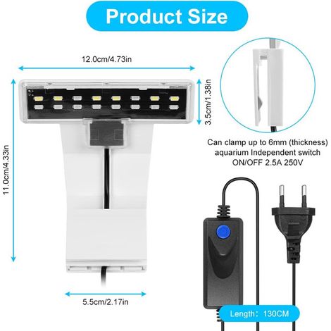 Lampe LED Aquarium Éclairage Clipser Imperméable pour Mini Aquarium Plantes Poissons Blanc