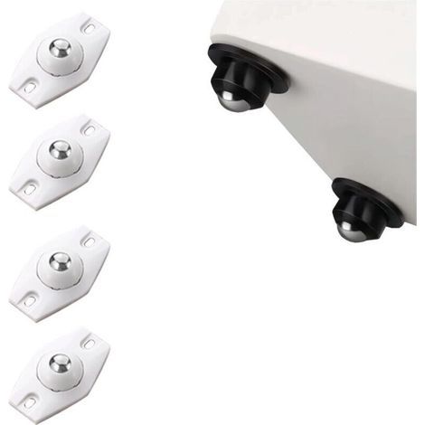 Lot de 4 mini roulettes adhésives blanches – Roulettes coulissantes universelles – (avec 1 bille de roulement en acier inoxydable)