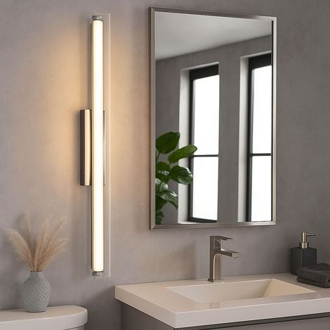 LED-Wandleuchte, Spiegelleuchte, Badezimmer-Wandleuchte mit Dimmer, Chrom-Metall, 8 W, 780 lm, Warmweiß/Neutralweiß, L 65 cm (1/5)