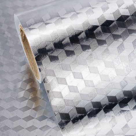 Papel pintado para salpicadero de cocina, 40 x 500 cm, adhesivo de aluminio, para revestimiento de cajones y estantes de encimera (diamante, plata) (1/5)
