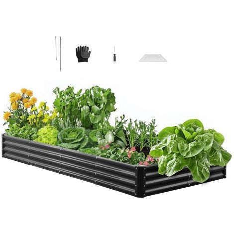Hochbeet Metall 2400x1200x290 mm, Pflanzbeet, Gemüsebeet, Pflanzkasten mit offenem Boden & abgerundeten Kanten, Blumenbeet, Kräuterbeet, ideal für Gemüse, Blumen, Kräuter & Sukkulenten (1/5)