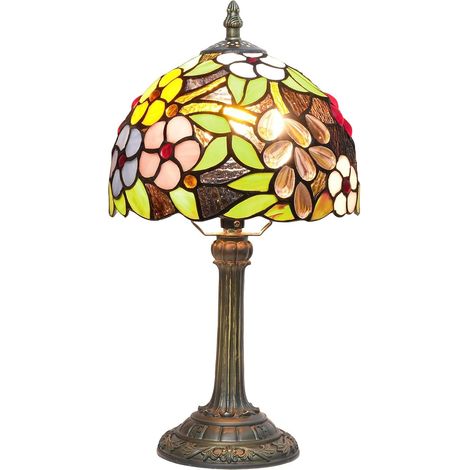 Lampe Tiffany Trauben en verre 8x8x14 cm, lampe de table style Trauben, lampe de lecture d'été pour bureau, chambre ou salon. (1/5)
