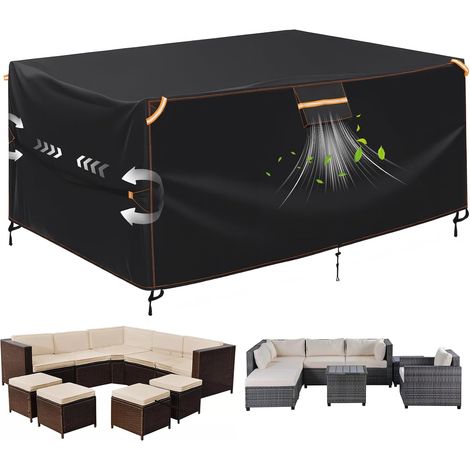 Housse pour Salons de Jardin 420D Tissu Oxford Imperméable, Bâche de Meubles de Jardin, Housse de Protection de Table d'extérieur résistant aux intempéries avec Ventilation, 250x210x90cm (1/5)