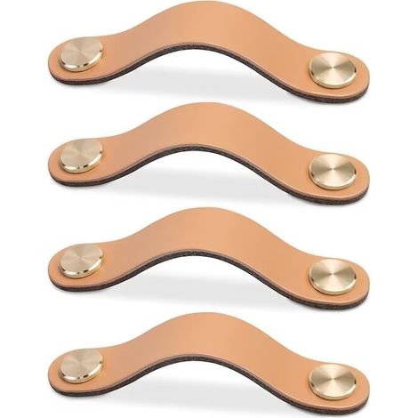 4pcs Poignée Meuble Cuir, Bouton Porte Placard Poignee Cuir Bouton de Tiroir, Poignee de Meuble Vintage pour Armoires, Commode, Cuisine, Salle de Bain (Beige, 96mm) (1/2)