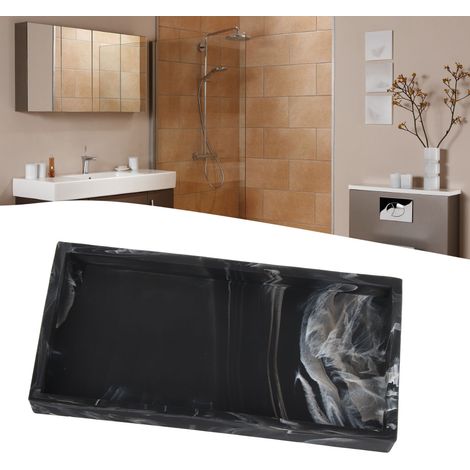 Plateau de rangement en silicone pour coiffeuse/meuble-lavabo, incassable, pour clés et bagues, motif marbre noir. (1/5)