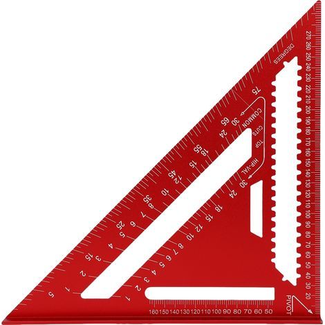 30 cm (12 inch) aluminum framing square, woodworking marking tool, red metal triangular angle protractor (1/5)