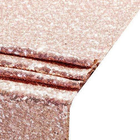 Chemin de table à paillettes 30 x 300 cm, brillant et raffiné, or rose doré, idéal pour les fêtes et banquets. (1/5)