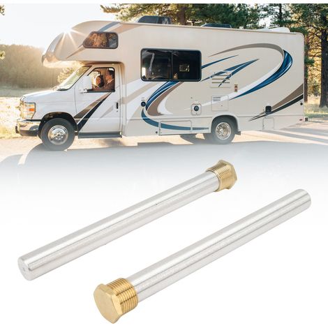 Lot de deux tiges d'anode pour chauffe-eau de camping-car avec capuchon en laiton poli, tiges en magnésium filetées 3/4" NPT de 21 x 235 mm. (1/5)
