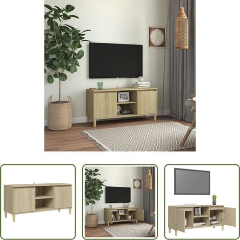 Meuble tv bois - Meuble TV avec pieds en bois massif Chêne sonoma 103,5x35x50 cm (1/5)