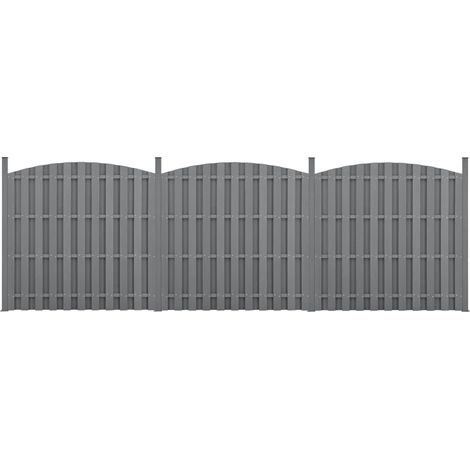 3 pezzi di recinzione barriera privacy in legno composito WPC semicerchio arrotondato 185 x 562 cm grigio 030006595